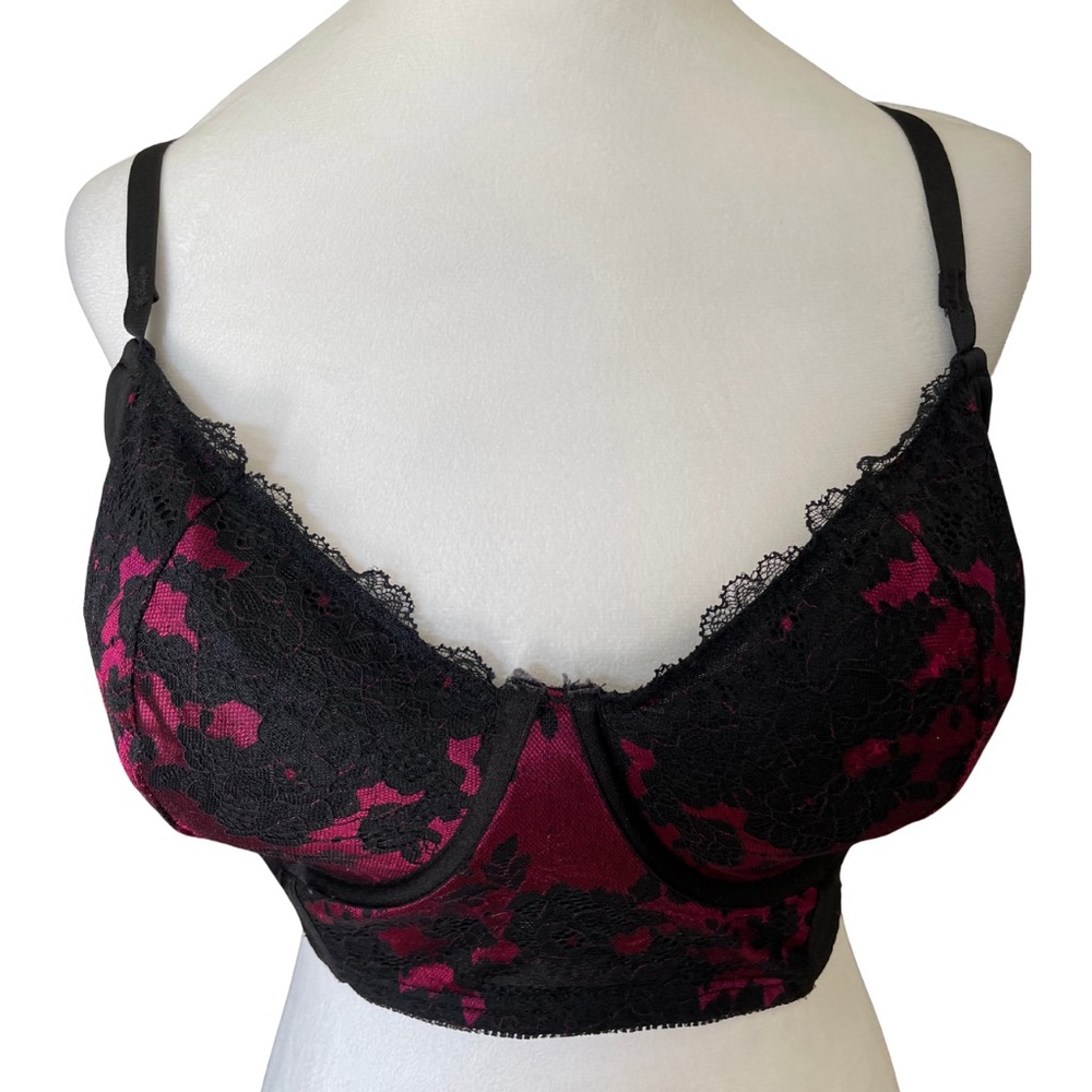 TORRID CURVY Longline Bralette Sz 3 Black Red Lace Underwire Side Boning Harness - Picture 5 of 14